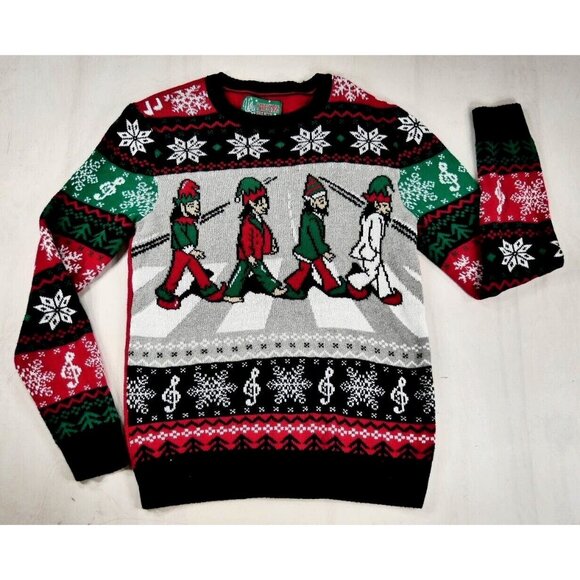 Ugly Christmas Sweater Other - Beatles Abbey Road Elf Ugly Christmas Sweater Mens Size Small